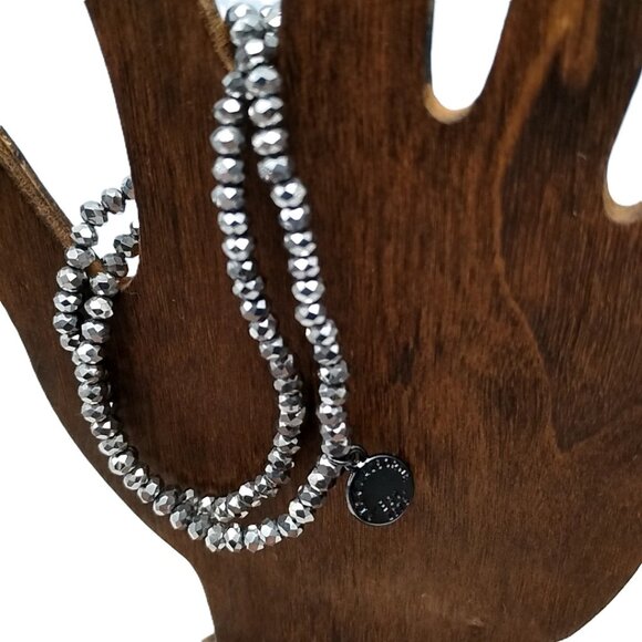 Liz Claiborne Silver Tone Double Strand Stretch Bracelet with Pave Crystal Bead - Picture 5 of 11